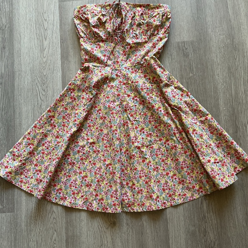 vintage Betsey Johnson pink floral cotton strapless coquette sundress Size 6 - Picture 4 of 15